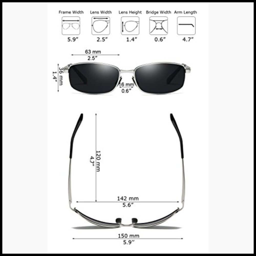 Wrap Polarized Sunglasses Rectangular Metal Frame… - image 7